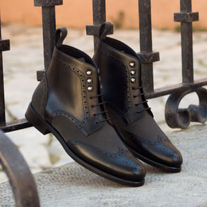 Black Calf with Grey Suede Military Boot
