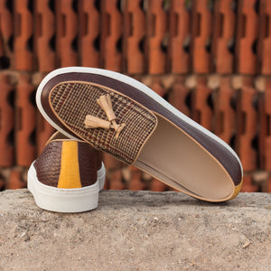 Brown Croco & Tweed Belgian Sneaker