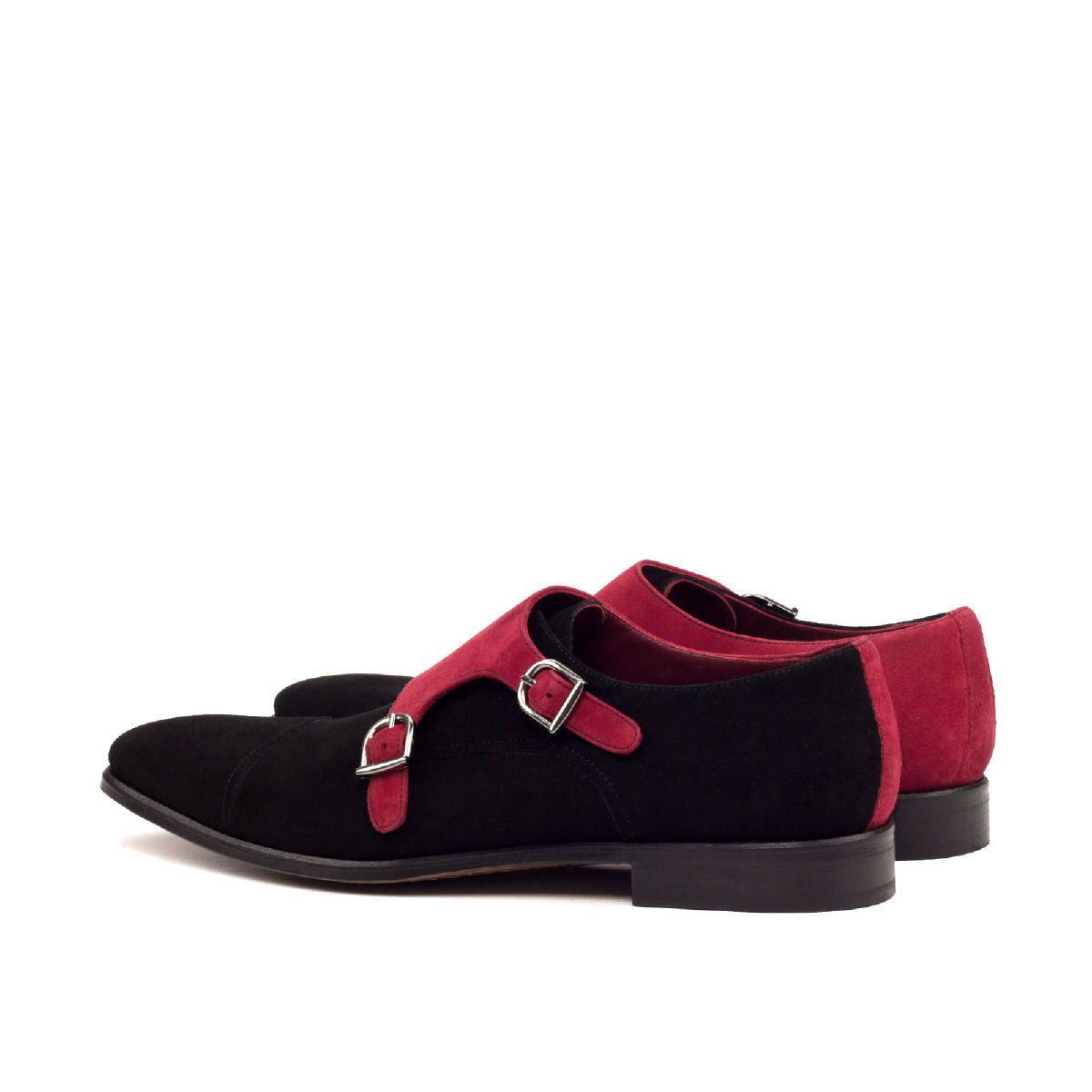 Black & Red Kid Suede Double Monk