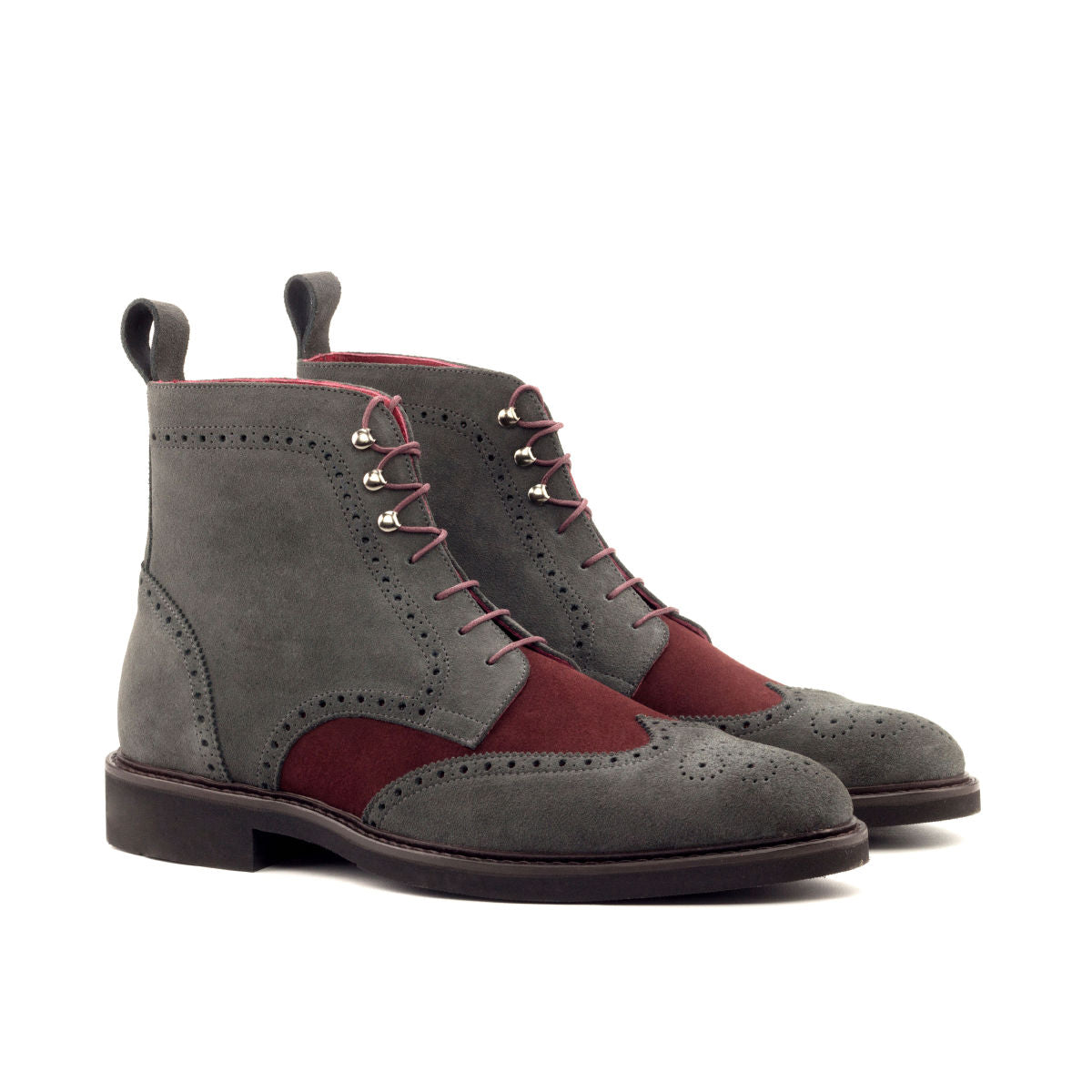 Grey Lux Suede Military Brogue Boot