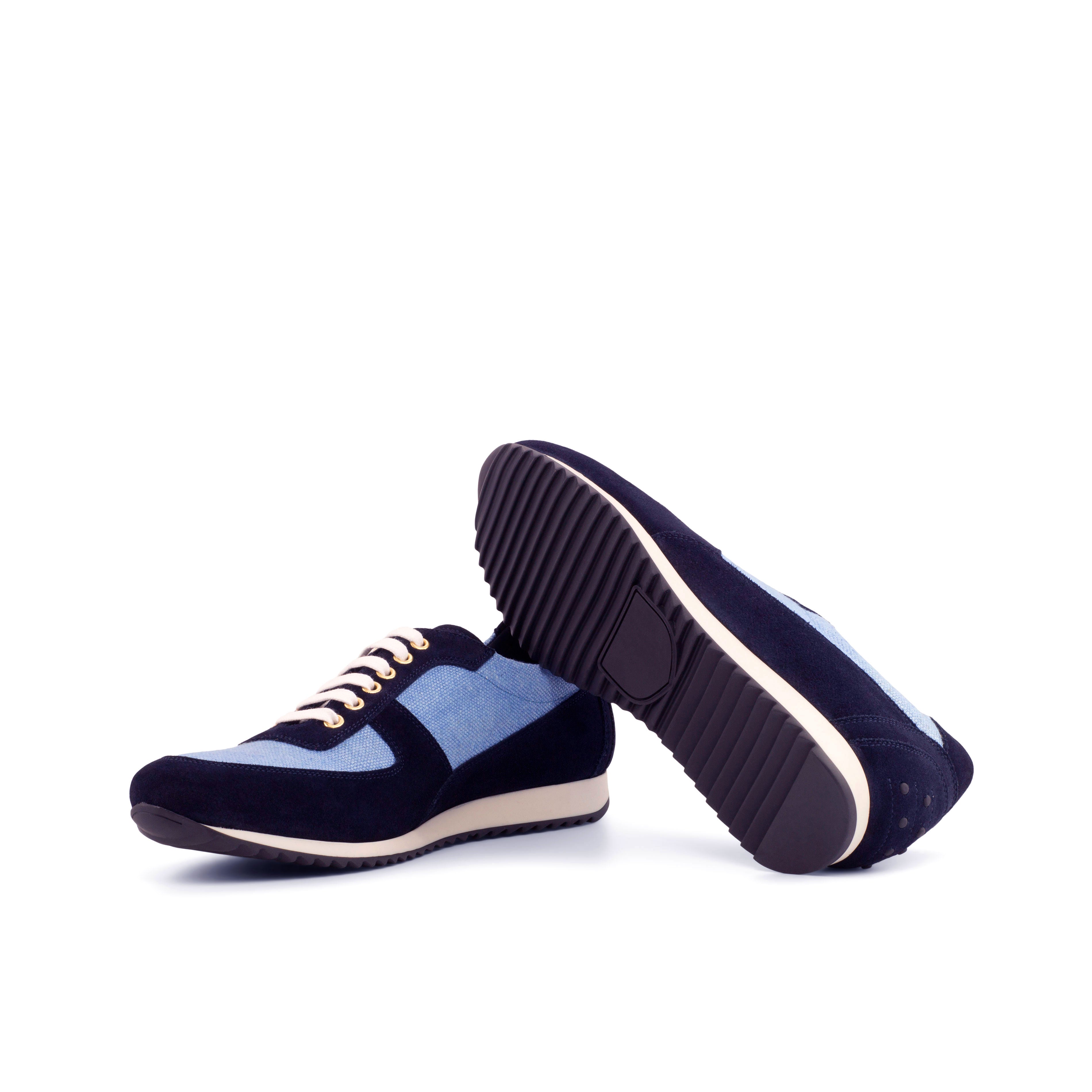 Baby Blue Linen and Navy Lux Suede Corsini