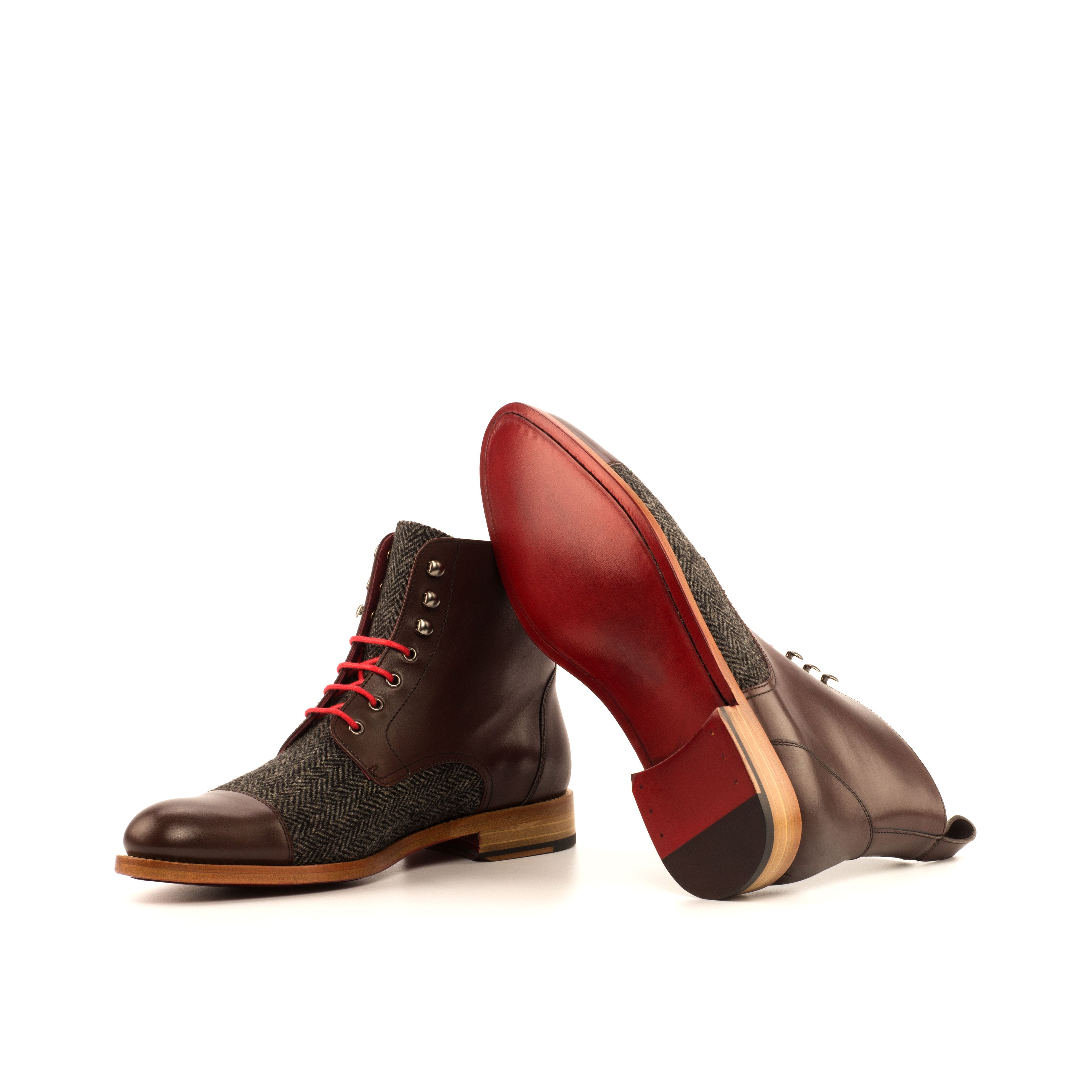 Herringbone & Dark Brown Calf Lace Up Boot