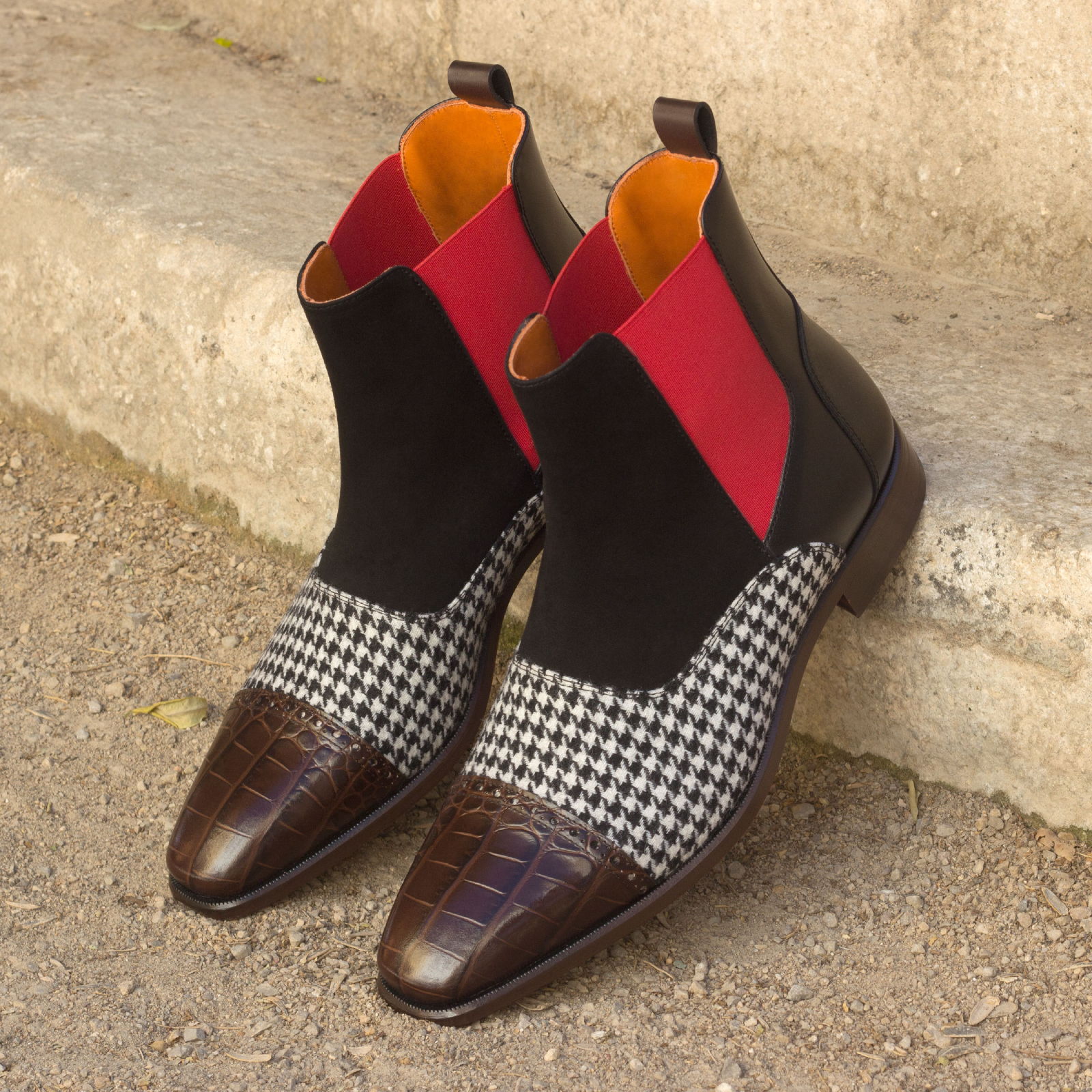 Black Calf & Houndstooth Chelsea Boot