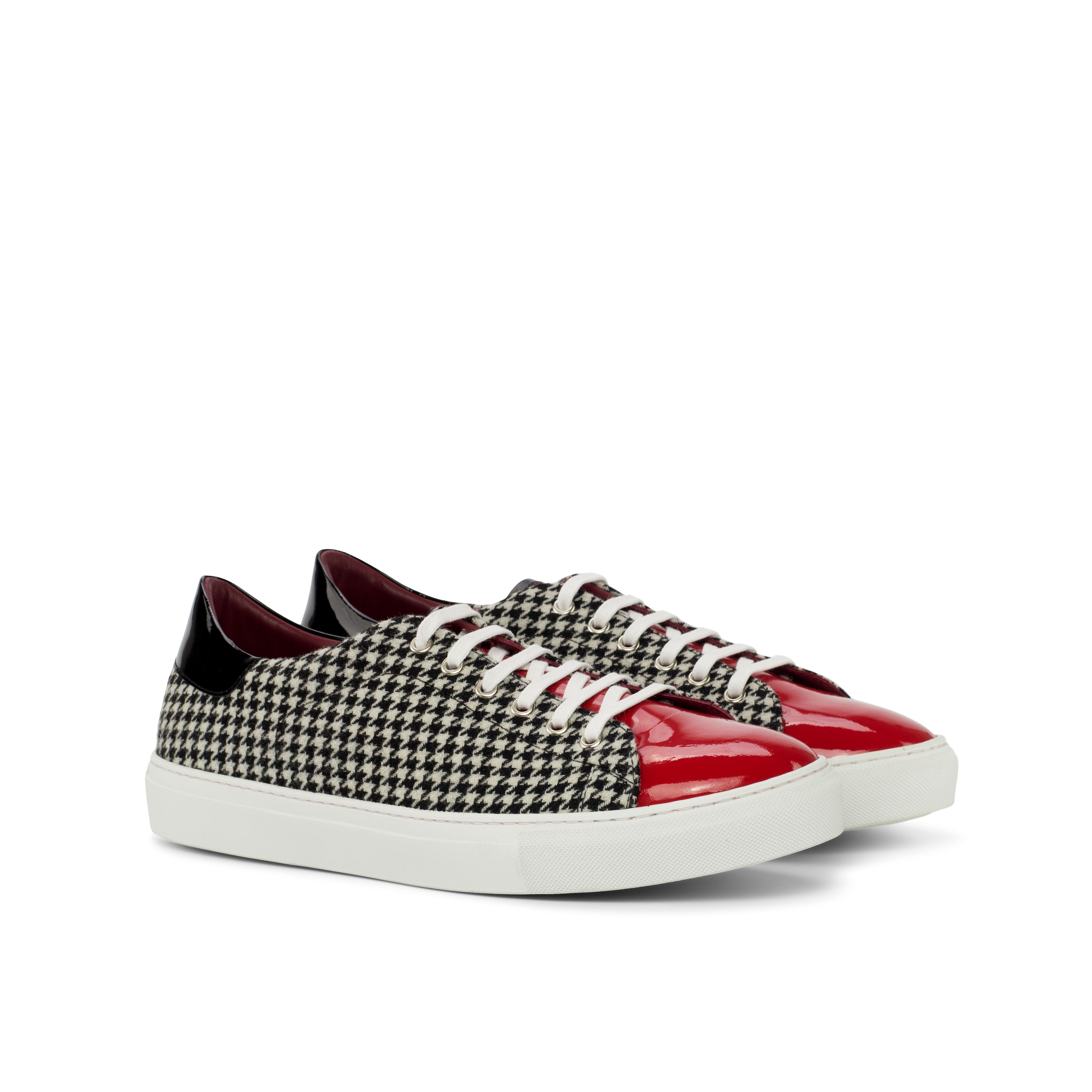 Houndstooth and Red Patent Trainer