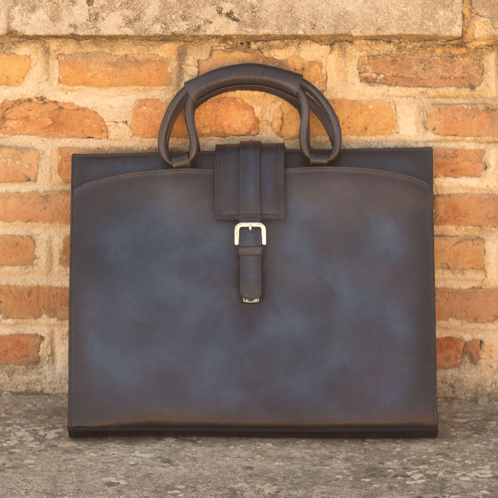 Burnished Navy Calf Briefcase