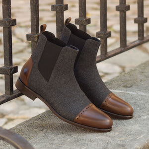 Dark Grey Flannel & Brown Calf Chelsea Boot