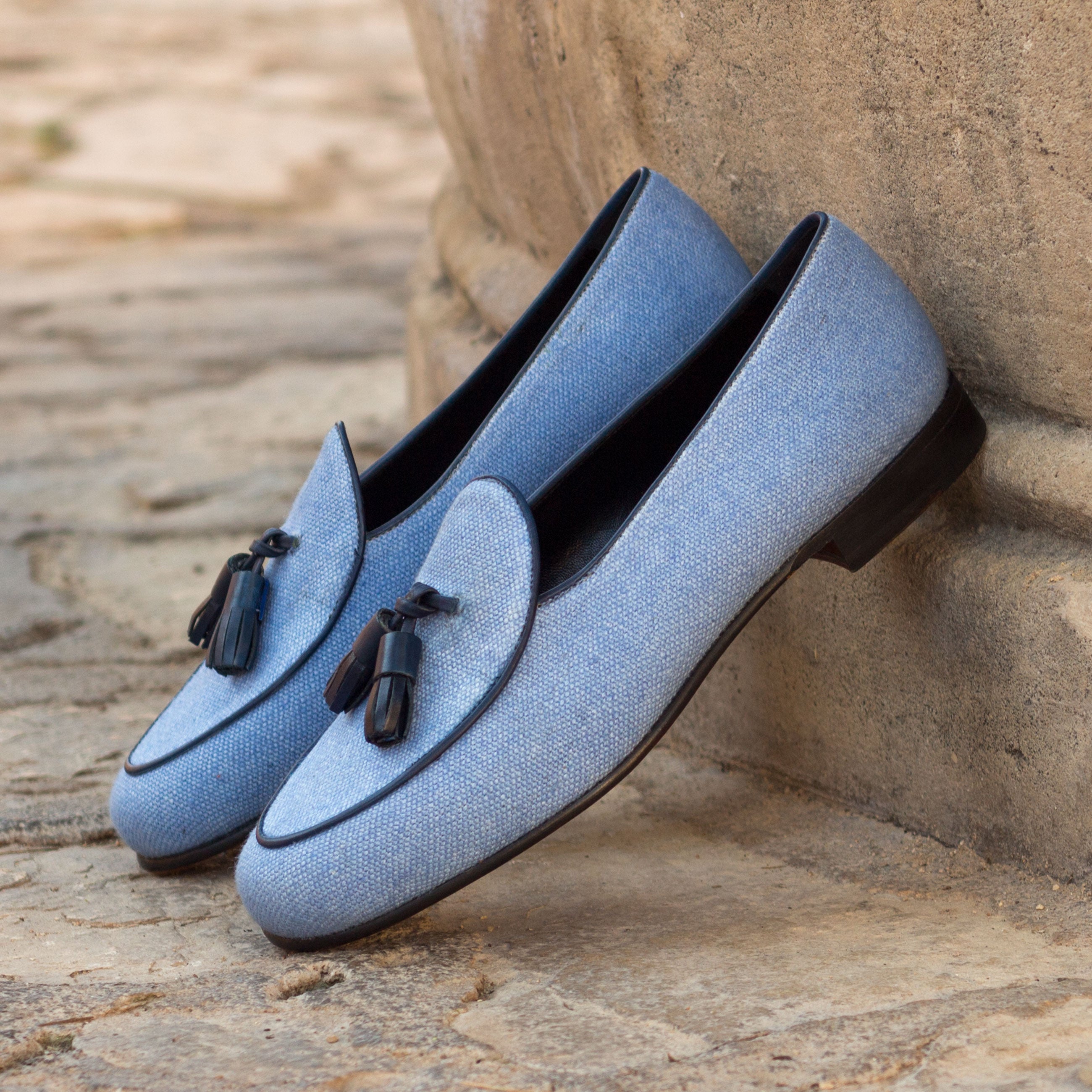Blue Linen Belgian Slipper