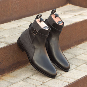 Black Calf & Grey Flannel Jodhpur Boot