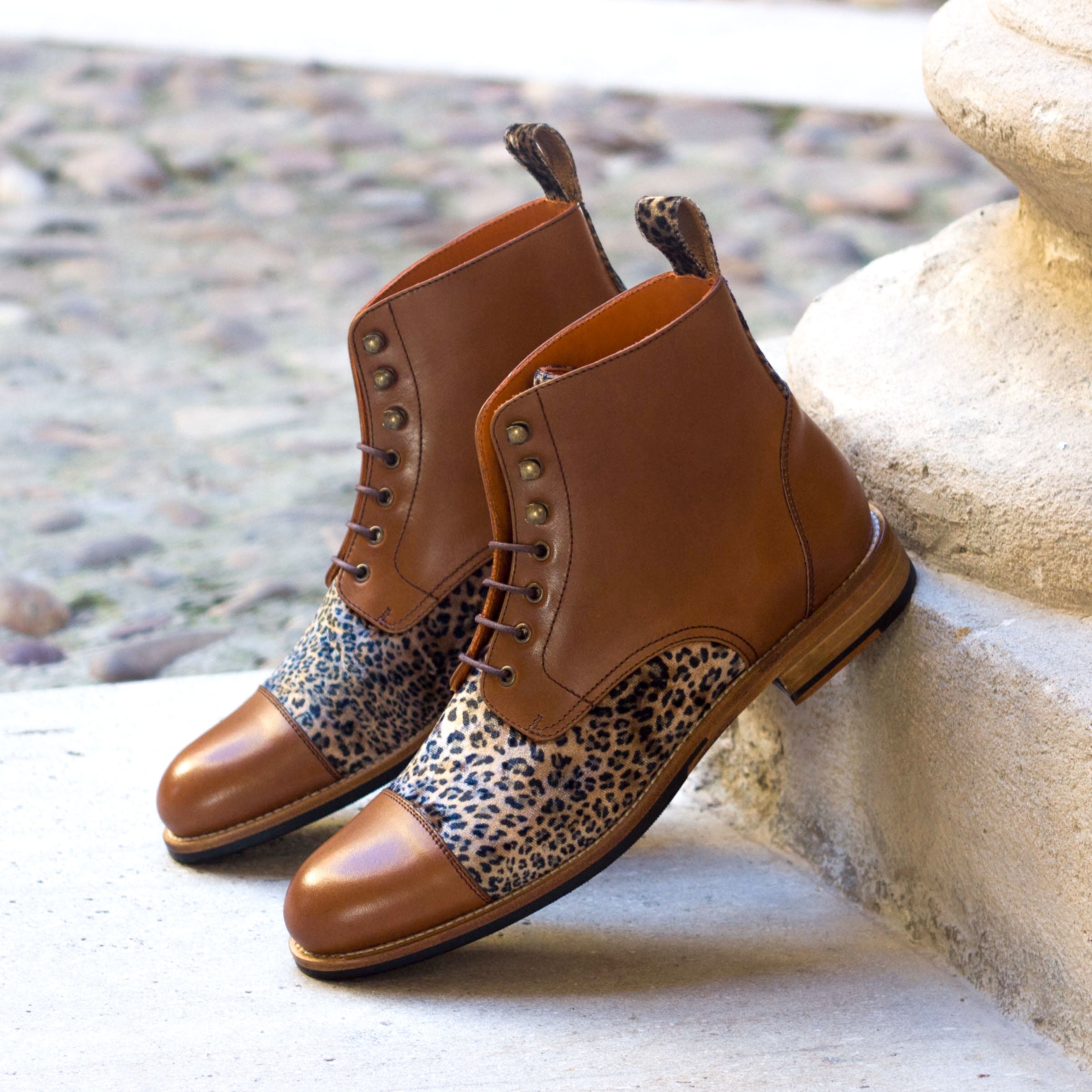 Leopard & Medium Brown Calf Lace Up Boot