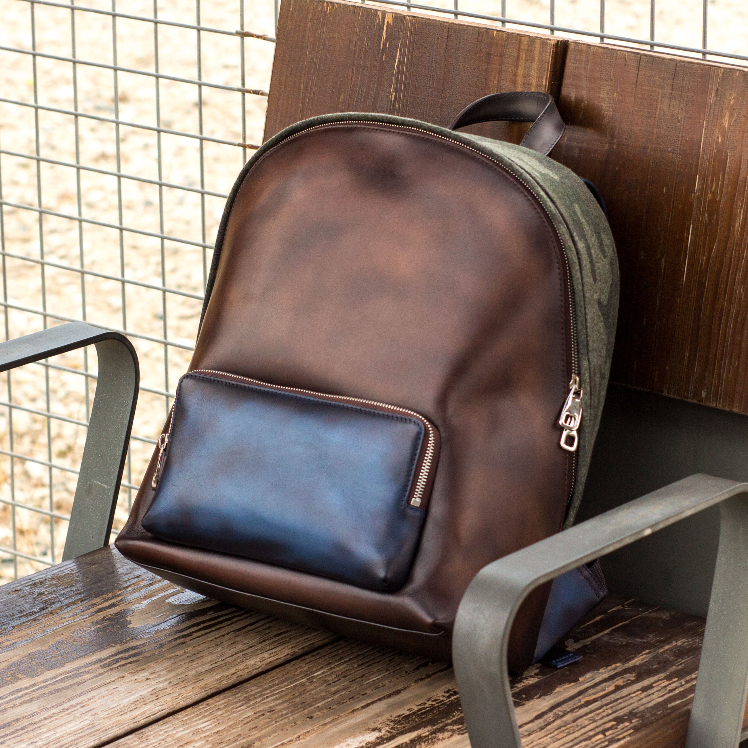 Dark Brown & Navy Painted Calf Backpack