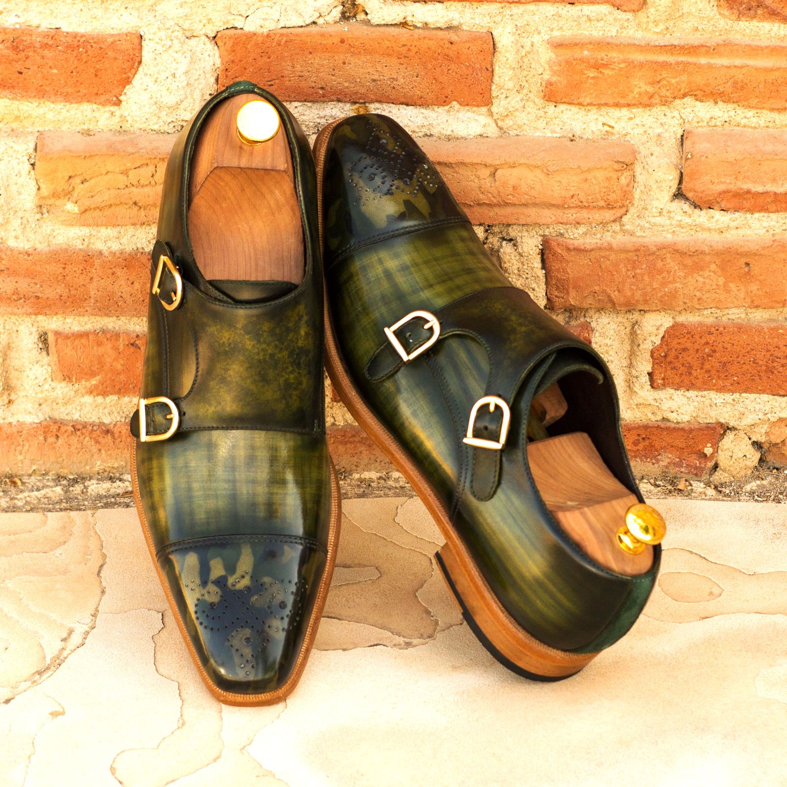Forest Green & Camo Patina Double Monk
