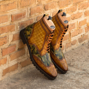 Khaki Camo & Cognac Patina Military Brogue Boot