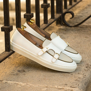 White & Beige Calf Monk Sneaker