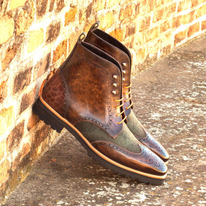 Brown patina & Camo Military Brogue Boot