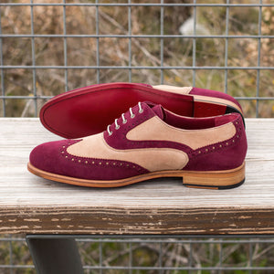 Taupe & Wine Kid Suede Full Brogue