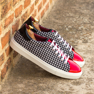 Houndstooth and Red Patent Trainer