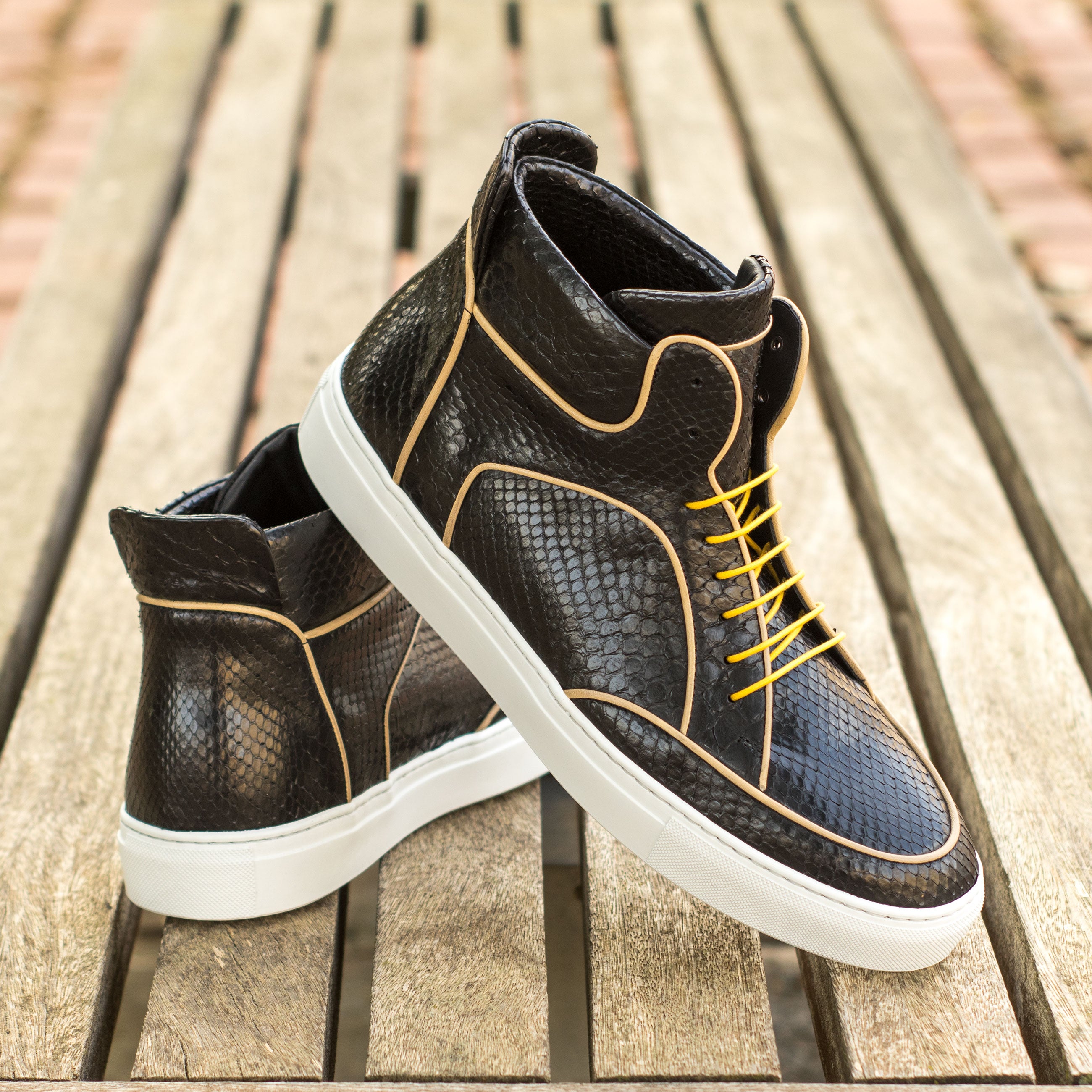 Black Exotic Python with Beige Calf High Top