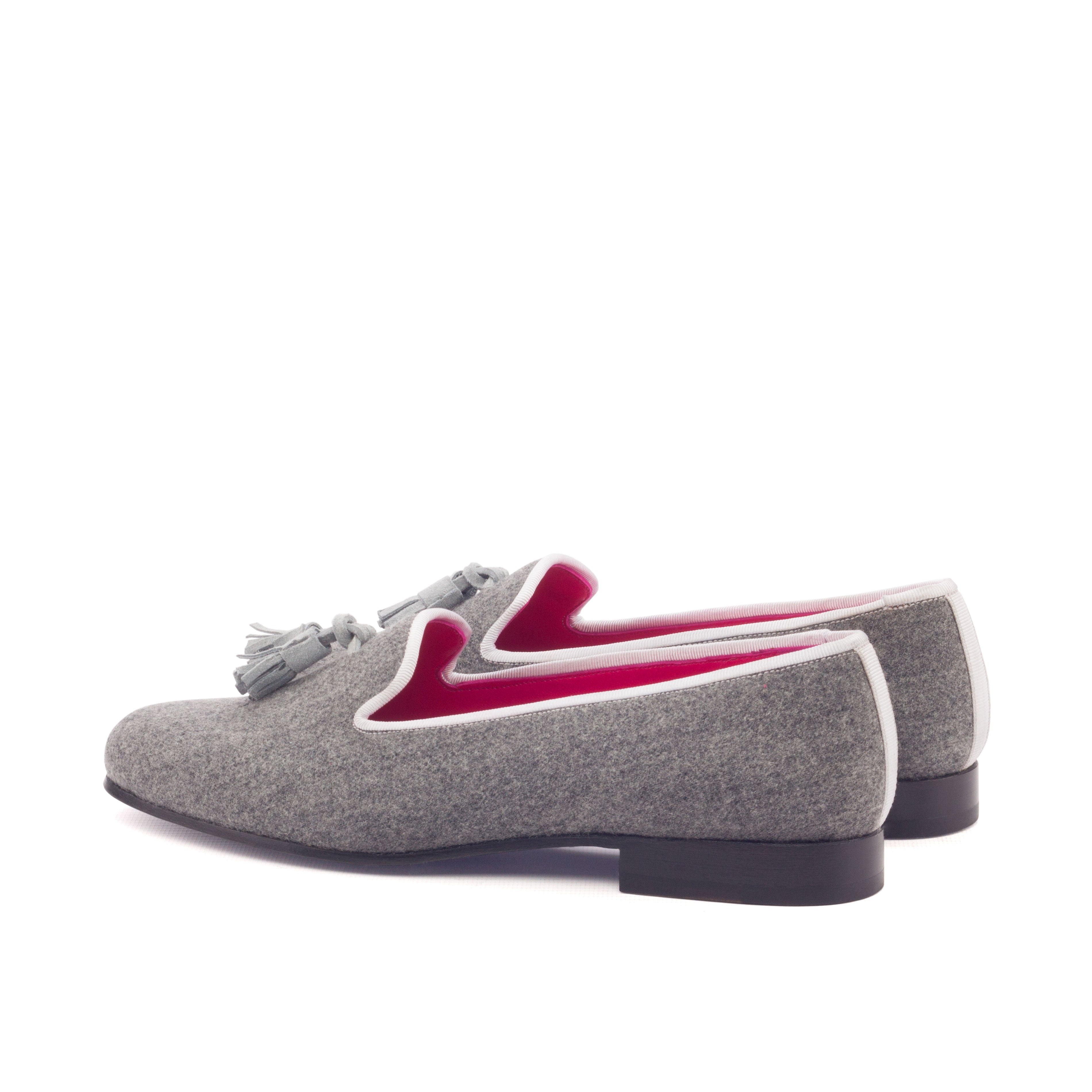 Light Grey Suede with White Grosgrain Trim