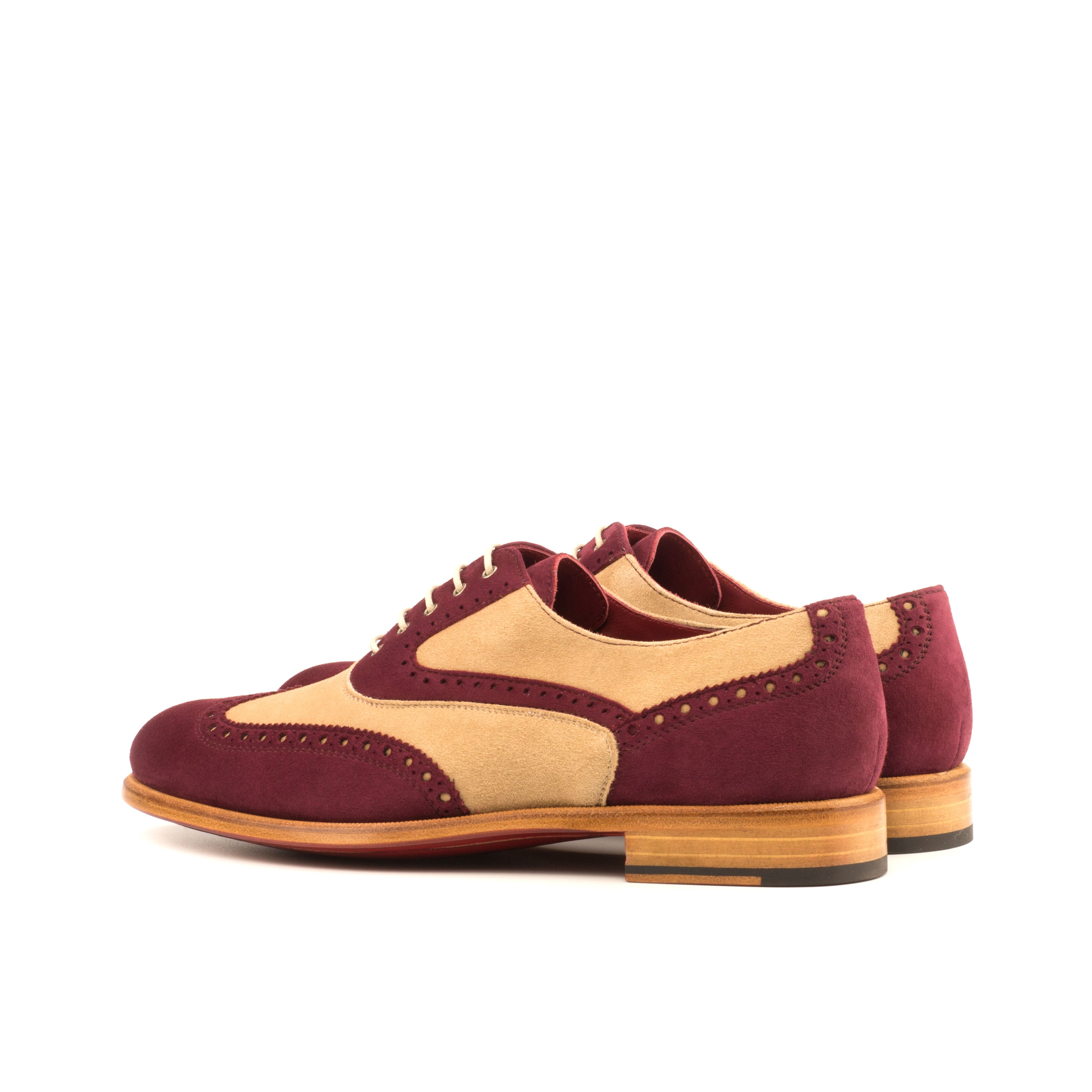 Taupe & Wine Kid Suede Full Brogue