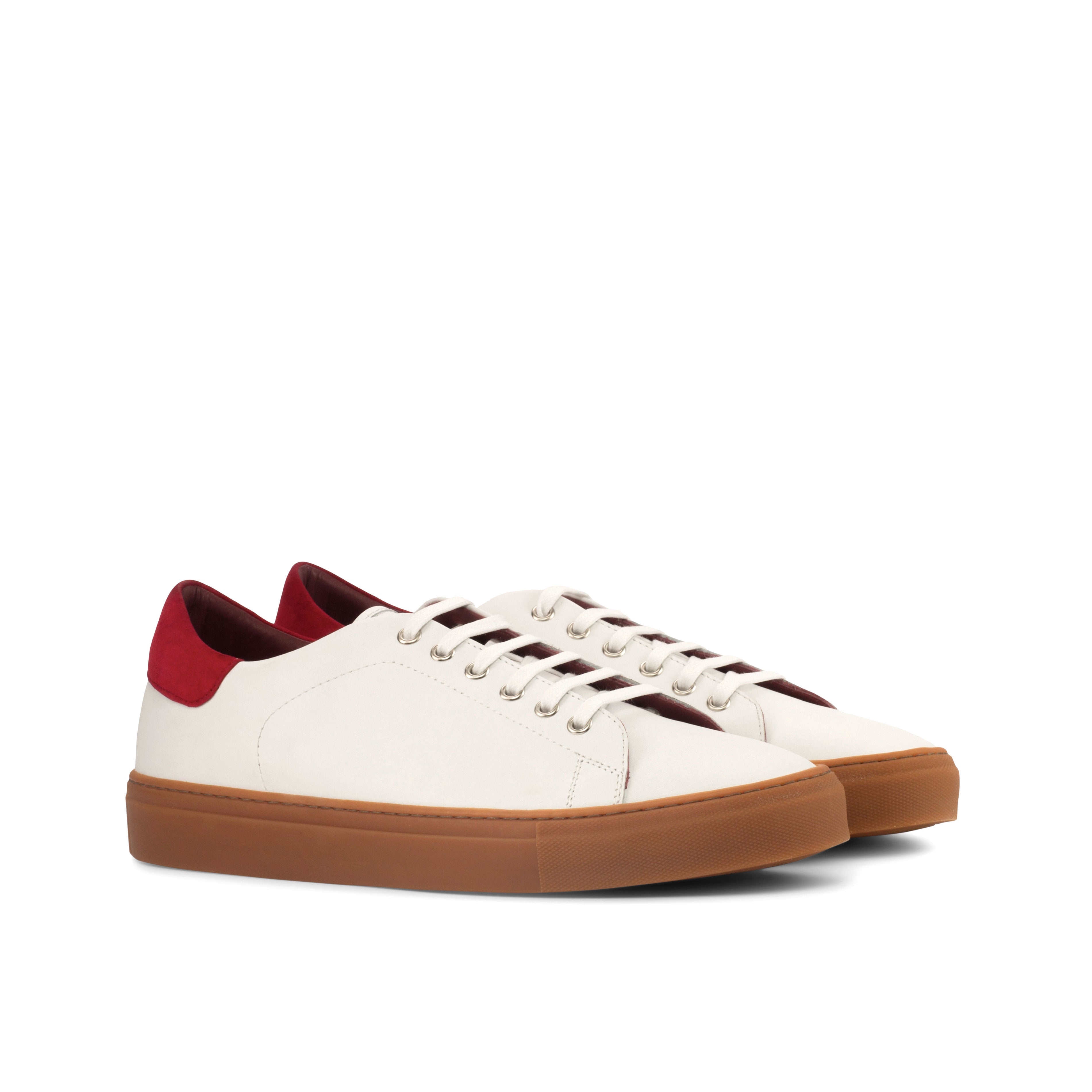 White Box Calf with Red Kid Suede Trainer