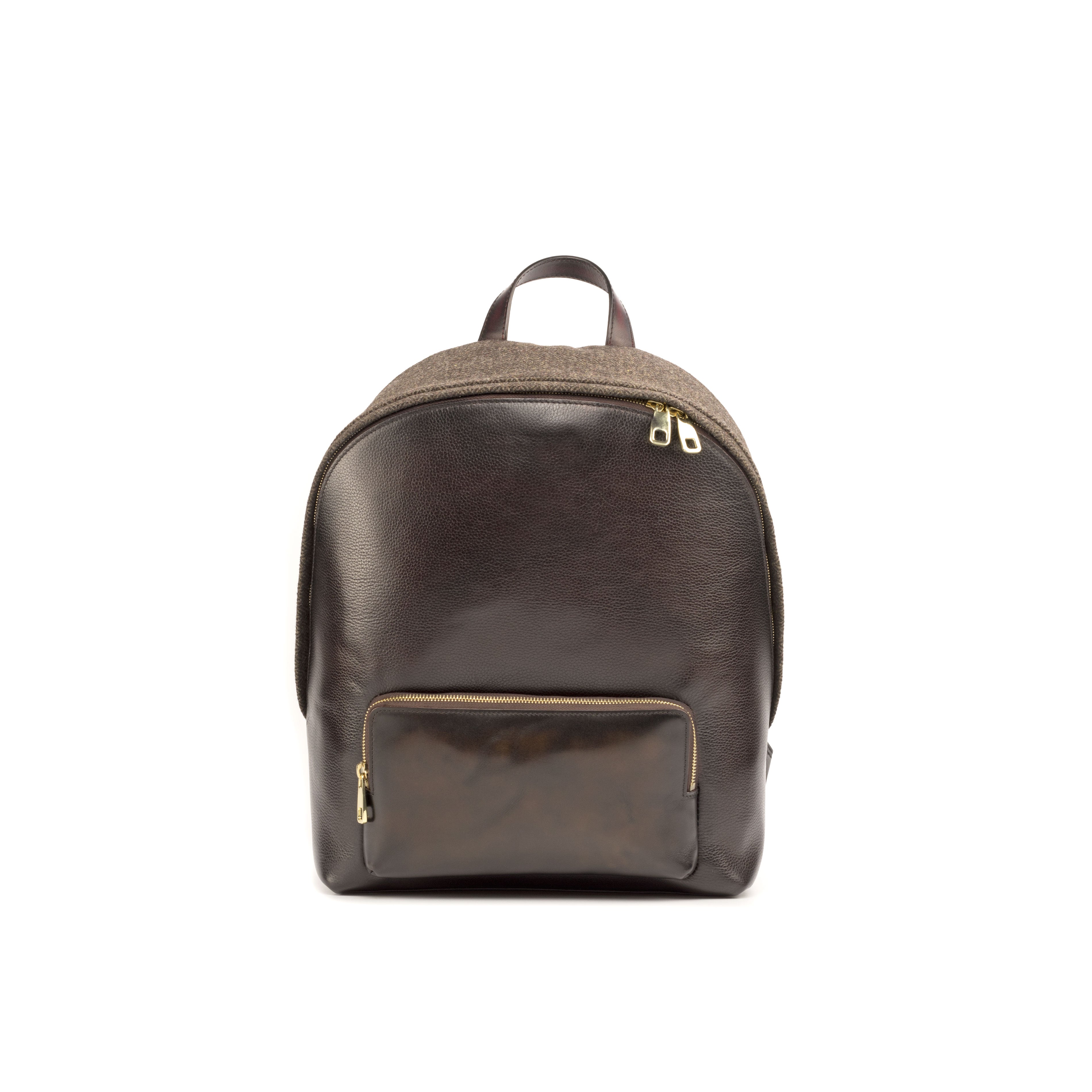 Dark Brown Painted Calf & Herringbone Backpack