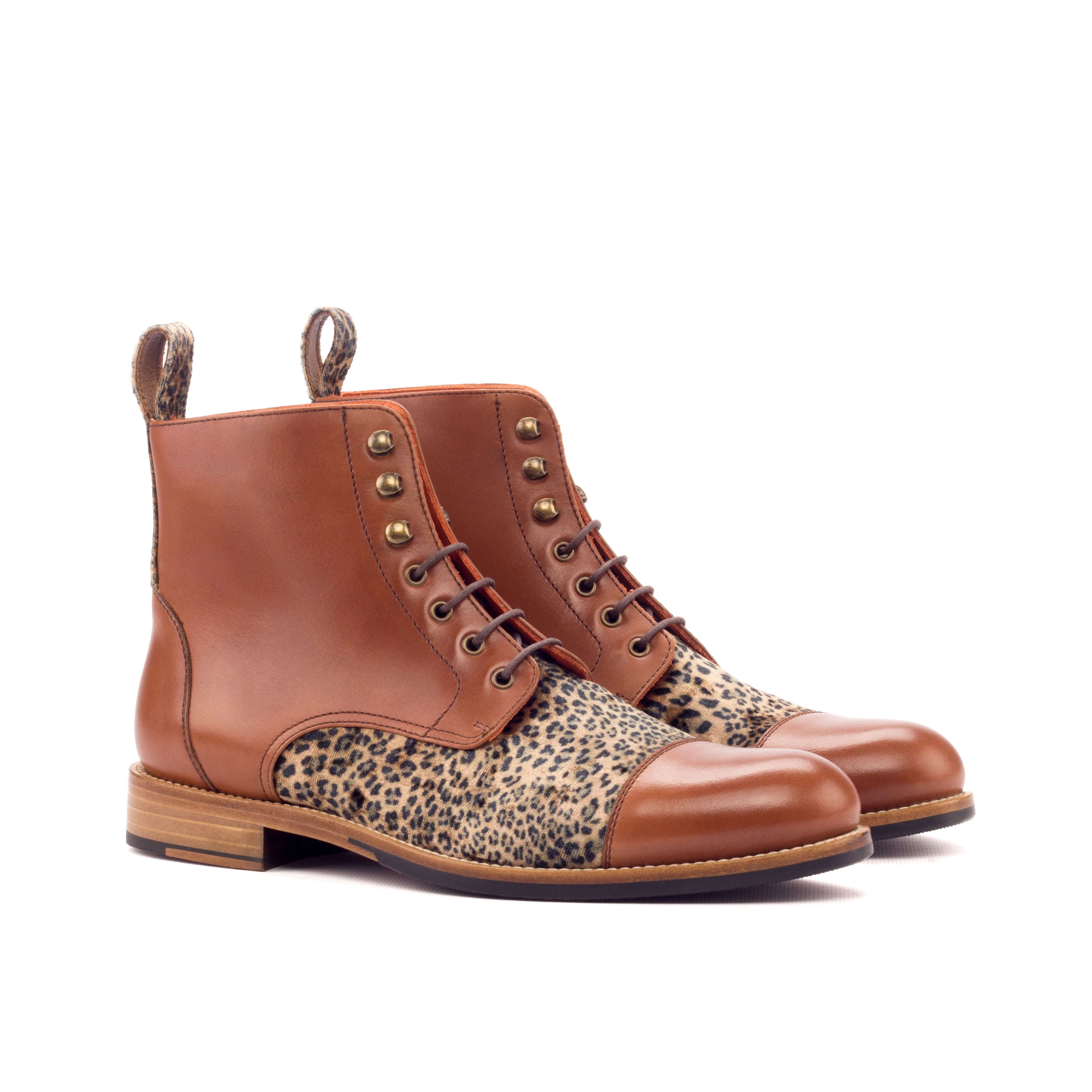 Leopard & Medium Brown Calf Lace Up Boot