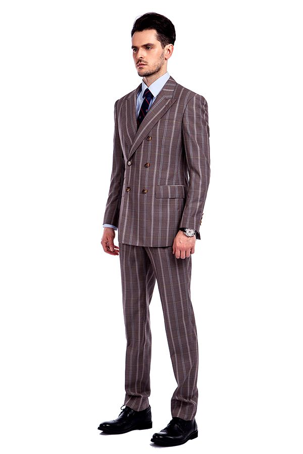 Brown & Striped Double Breasted Suit
