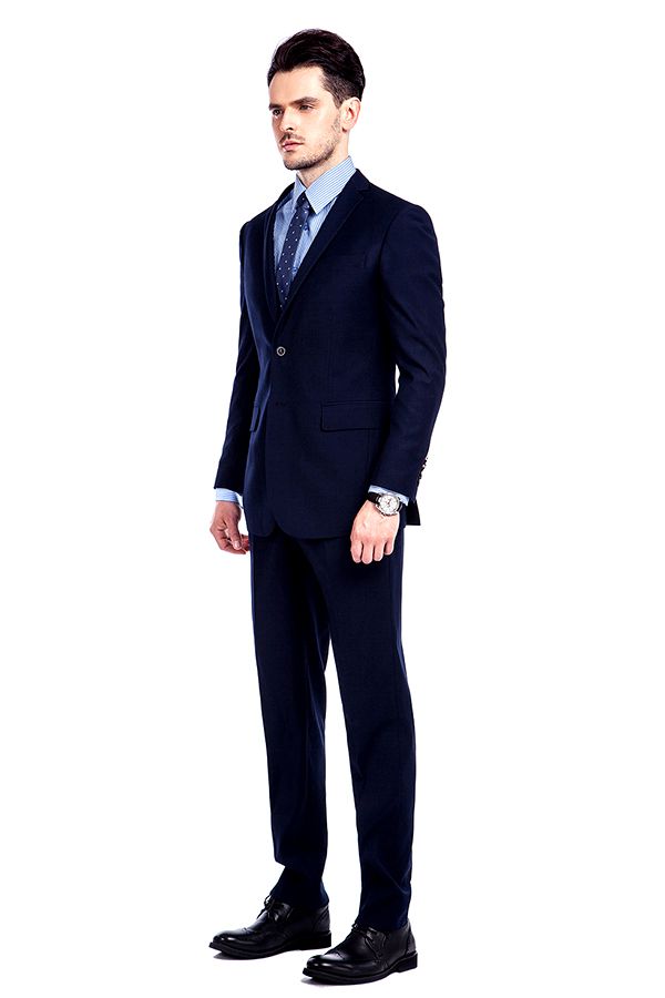 Modern Navy Blue Solid Suit