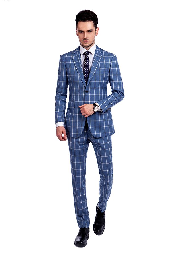 Blue with White Large Windowpane Suit