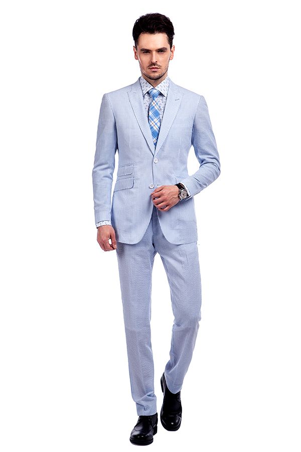 White and Baby Blue Seersucker Suit