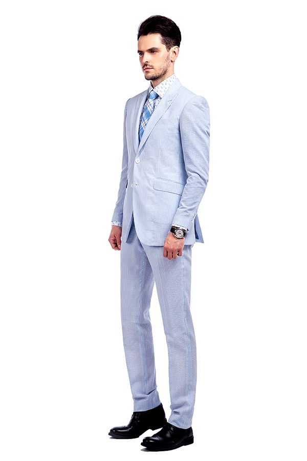 White and Baby Blue Seersucker Suit