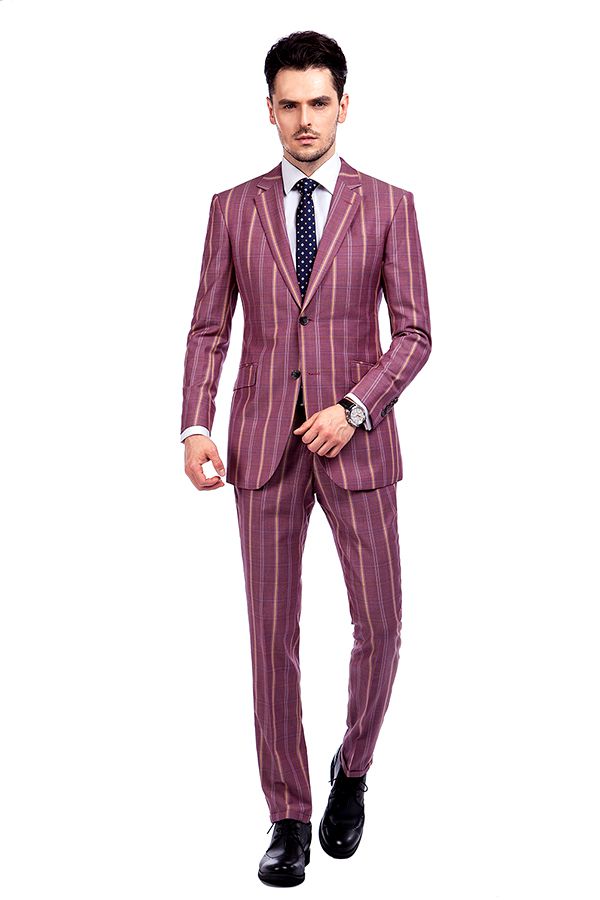 Dark Pink Suit with Multi Stripes