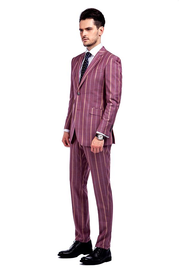 Dark Pink Suit with Multi Stripes