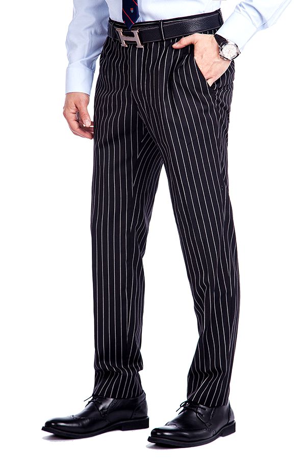 Midnight Black Suit with White Stripes