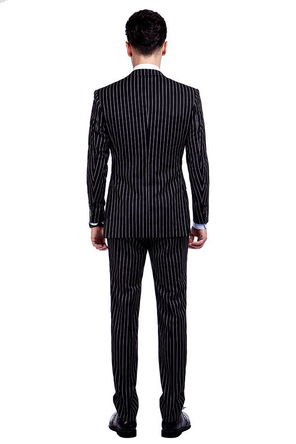 Midnight Black Suit with White Stripes