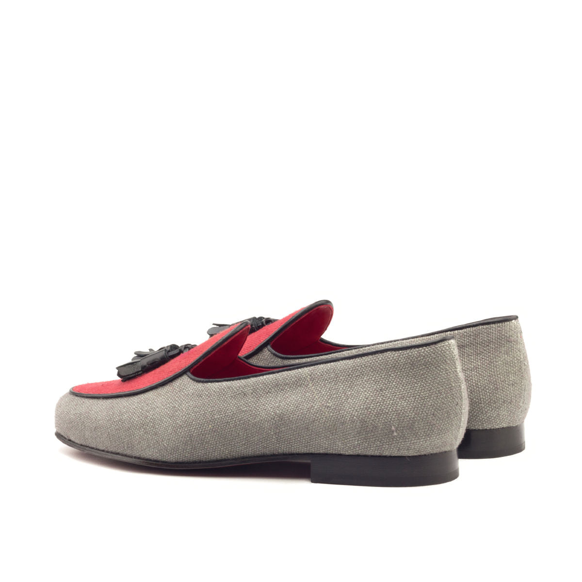 Grey & Red Linen Belgian Slipper