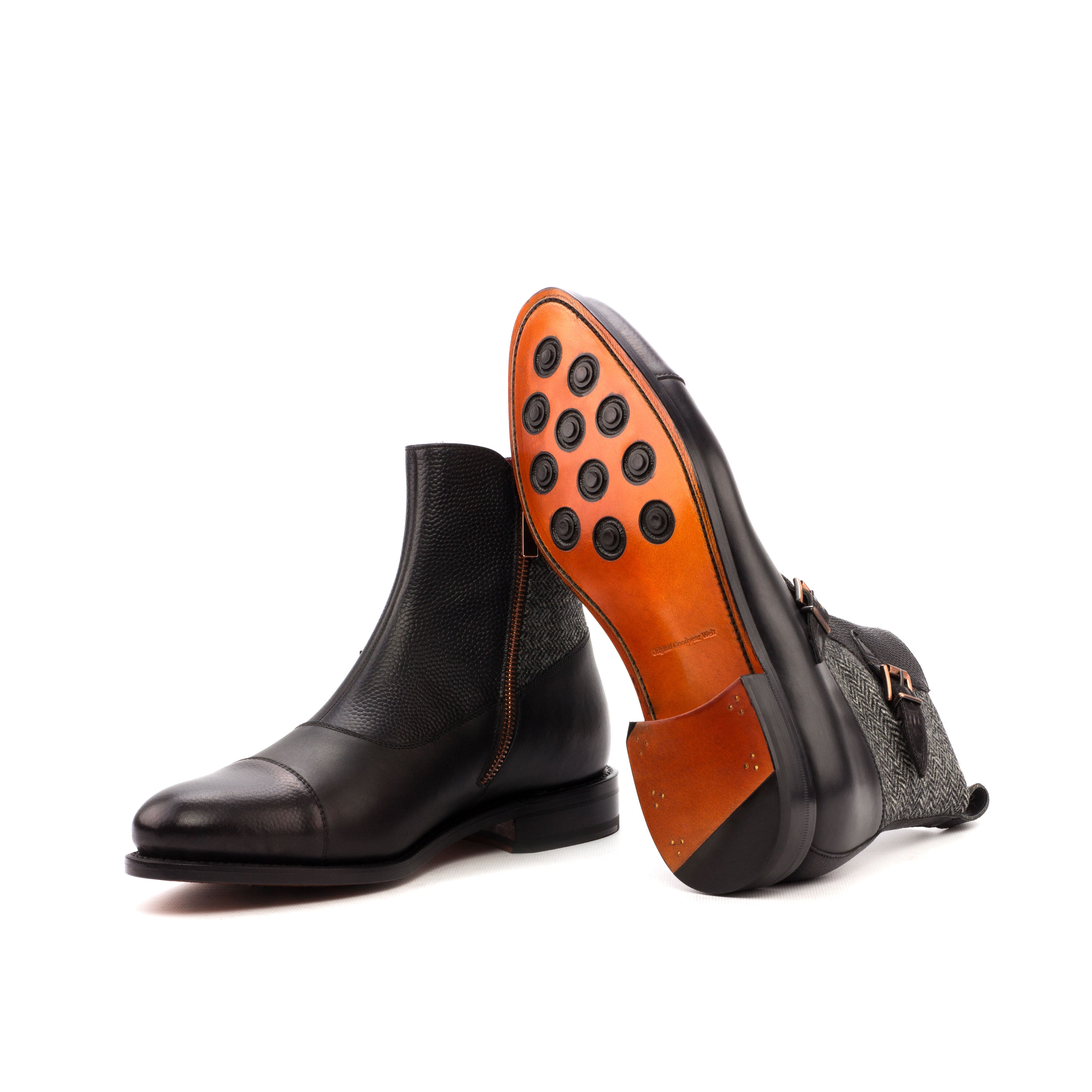 Black Leather & Herringbone Octavian Boot