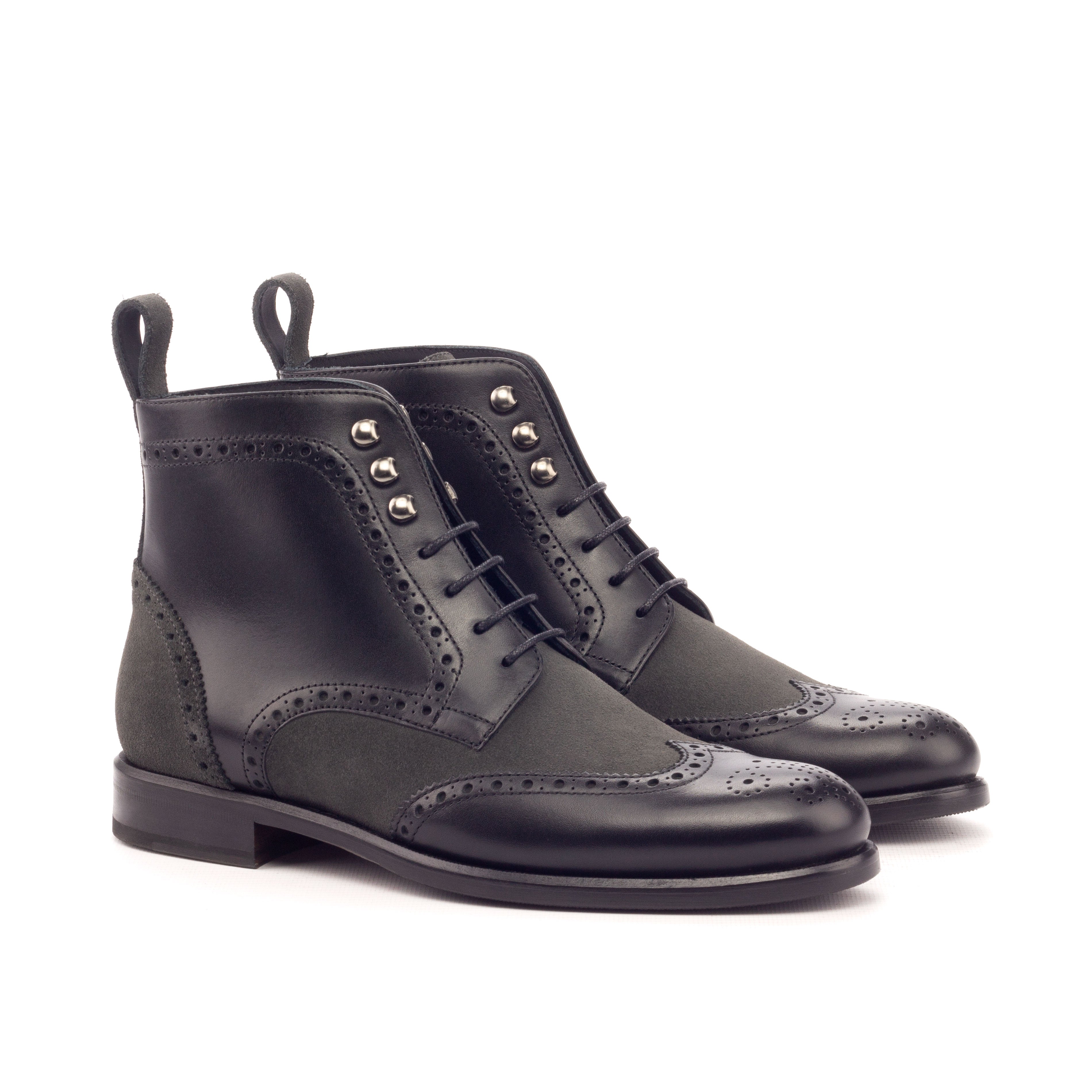 Black Calf with Grey Suede Military Boot