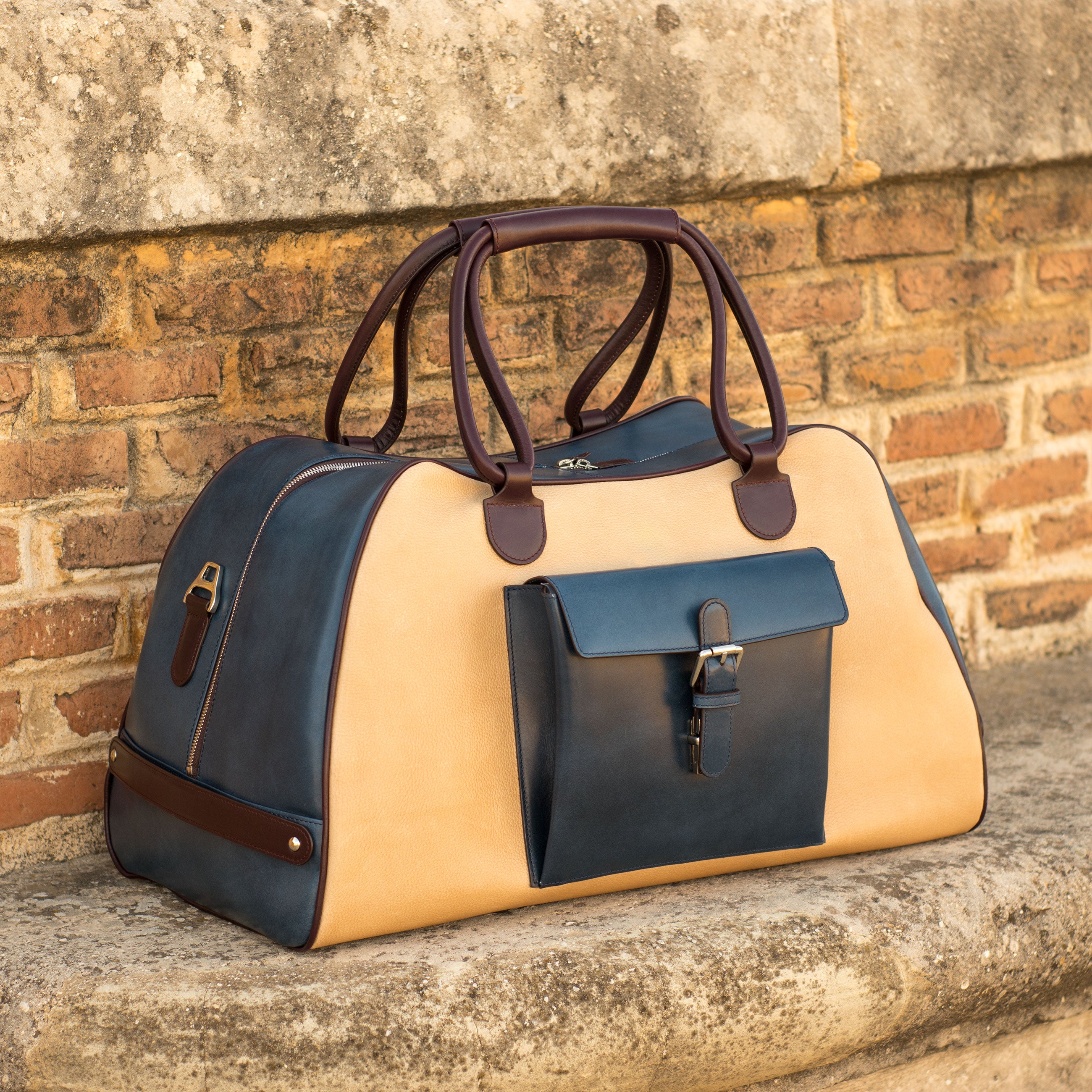 Fawn & Navy Painted Calf Travel Duffle